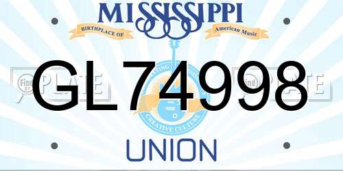GL74998 Mississippi License Plate