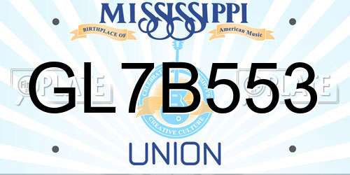 GL7B553 Mississippi License Plate