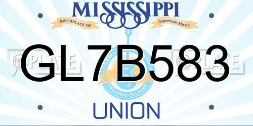 GL7B583 Mississippi License Plate