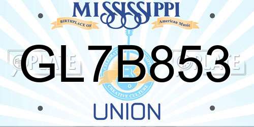 GL7B853 Mississippi License Plate