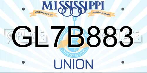 GL7B883 Mississippi License Plate