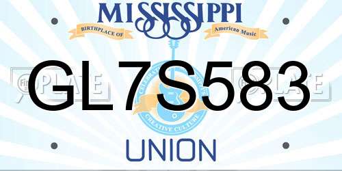 GL7S583 Mississippi License Plate