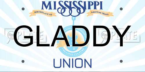 GLADDY Mississippi License Plate