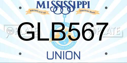 GLB567 Mississippi License Plate