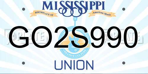 GO2S990 Mississippi License Plate