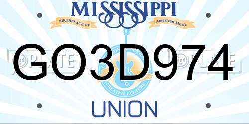 GO3D974 Mississippi License Plate