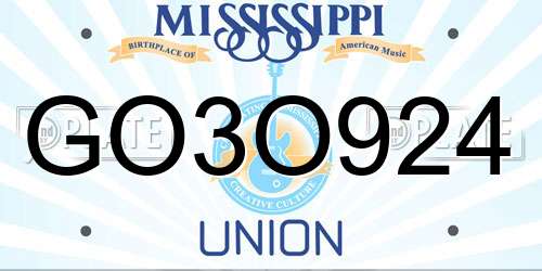 GO3O924 Mississippi License Plate