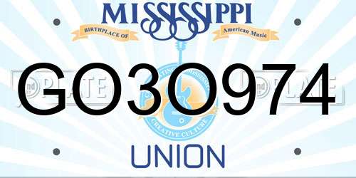 GO3O974 Mississippi License Plate