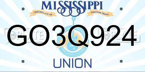 GO3Q924 Mississippi License Plate