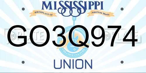 GO3Q974 Mississippi License Plate