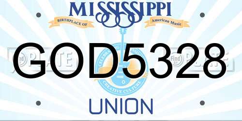 GOD5328 Mississippi License Plate