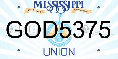 GOD5375 Mississippi License Plate