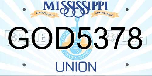 GOD5378 Mississippi License Plate