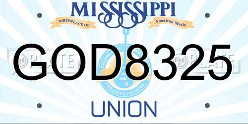 GOD8325 Mississippi License Plate
