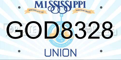 GOD8328 Mississippi License Plate