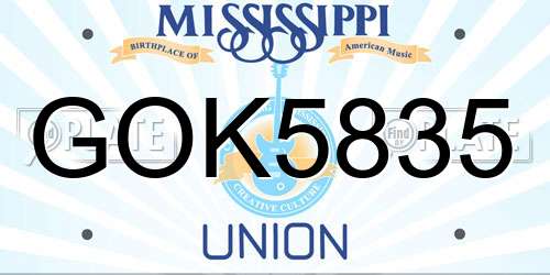 GOK5835 Mississippi License Plate