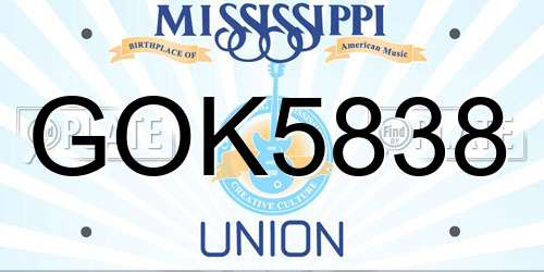 GOK5838 Mississippi License Plate