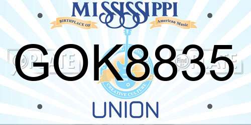 GOK8835 Mississippi License Plate