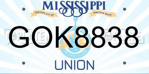 GOK8838 Mississippi License Plate