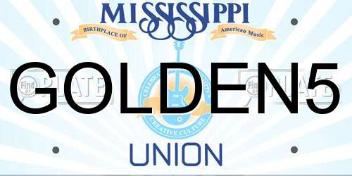 GOLDEN5 Mississippi License Plate