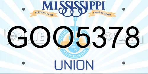 GOO5378 Mississippi License Plate