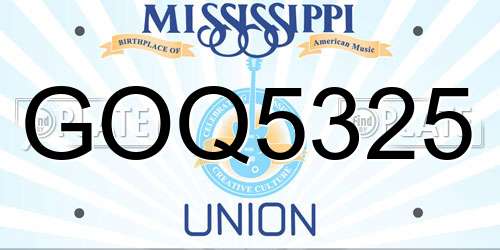 GOQ5325 Mississippi License Plate