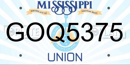GOQ5375 Mississippi License Plate