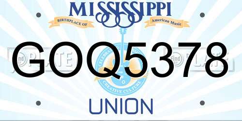 GOQ5378 Mississippi License Plate