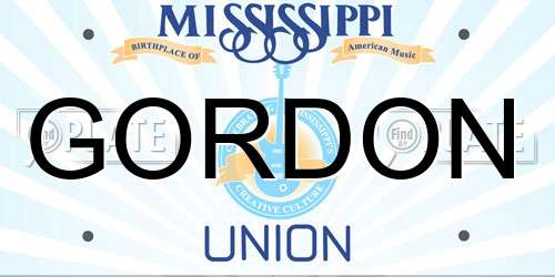 GORDON Mississippi License Plate