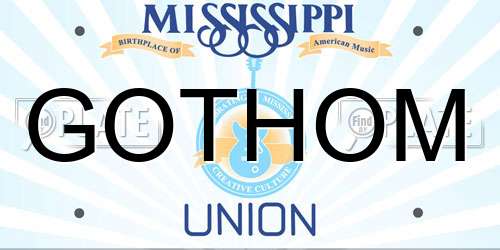 GOTHOM Mississippi License Plate