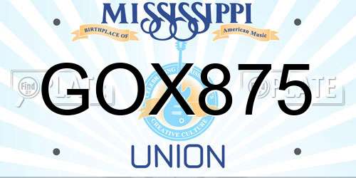 GOX875 Mississippi License Plate