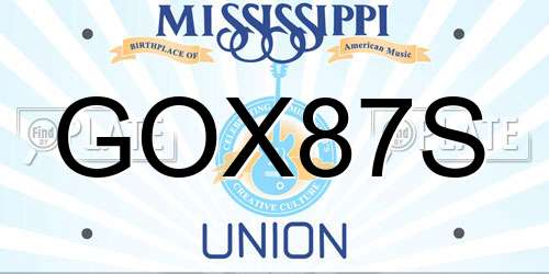 GOX87S Mississippi License Plate