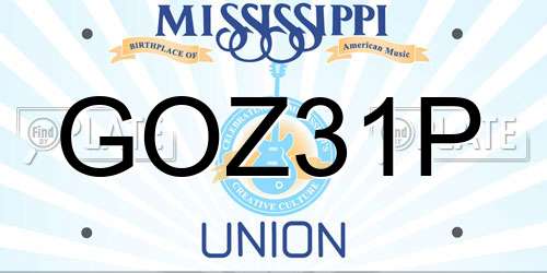 GOZ31P Mississippi License Plate