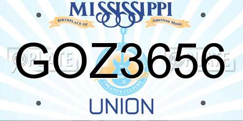 GOZ3656 Mississippi License Plate