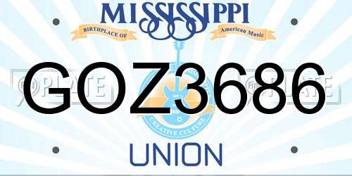 GOZ3686 Mississippi License Plate