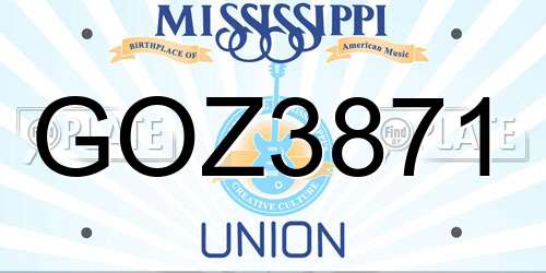 GOZ3871 Mississippi License Plate