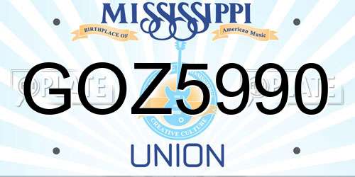 GOZ5990 Mississippi License Plate