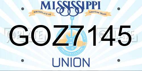 GOZ7145 Mississippi License Plate