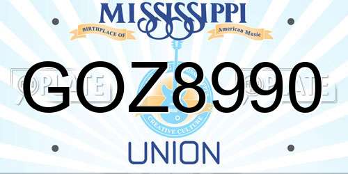 GOZ8990 Mississippi License Plate