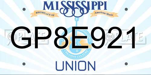 GP8E921 Mississippi License Plate