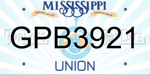 GPB3921 Mississippi License Plate