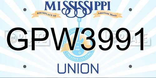 GPW3991 Mississippi License Plate