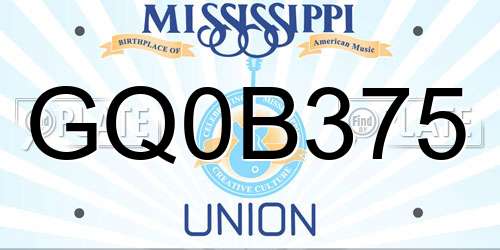 GQ0B375 Mississippi License Plate
