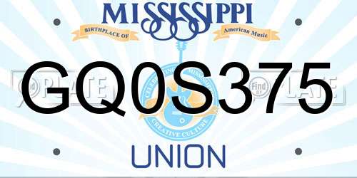 GQ0S375 Mississippi License Plate
