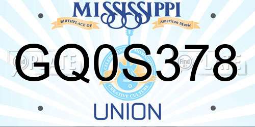 GQ0S378 Mississippi License Plate