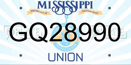 GQ28990 Mississippi License Plate