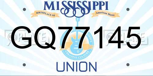 GQ77145 Mississippi License Plate