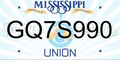 GQ7S990 Mississippi License Plate