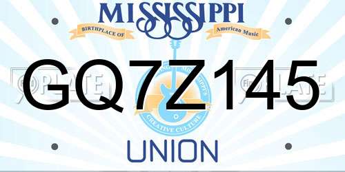 GQ7Z145 Mississippi License Plate