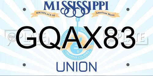 GQAX83 Mississippi License Plate